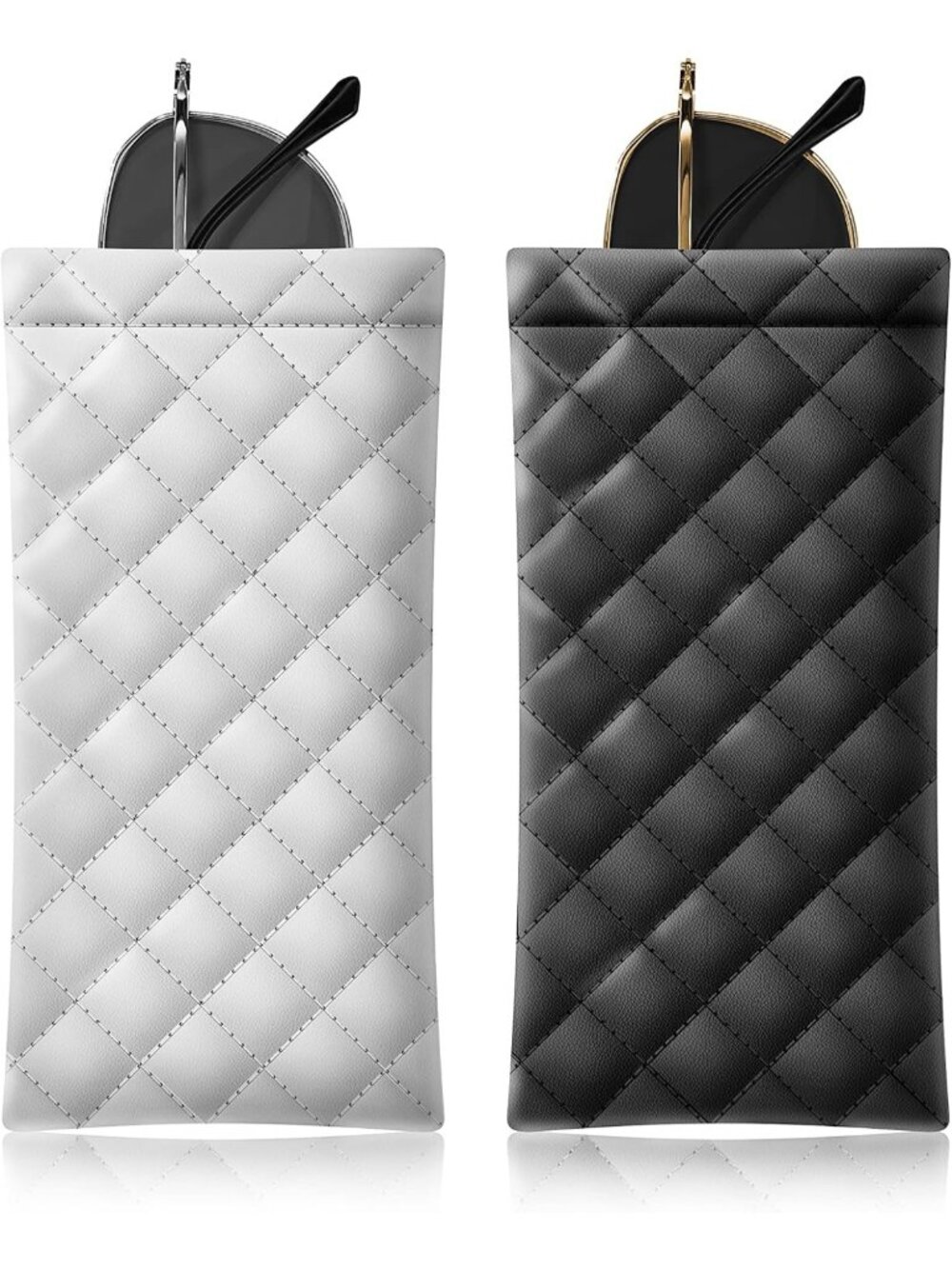 Portable Soft PU Leather Sunglass Organizer Pouch - 2 Pack, Squeeze Top Design